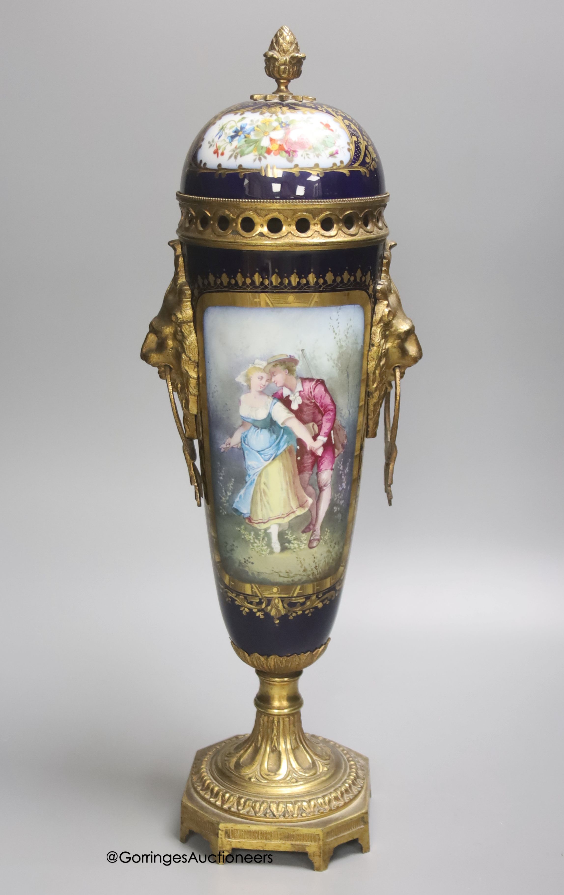 A 19th century Sevres style ormolu mounted porcelain jar and cover, 46cm